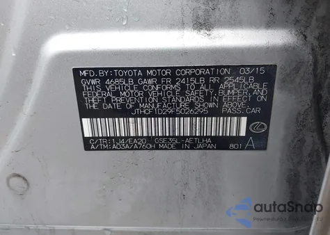 2015 Lexus Is 250 z USA, uszkodzony, nr VIN JTHCF1D29F5026295